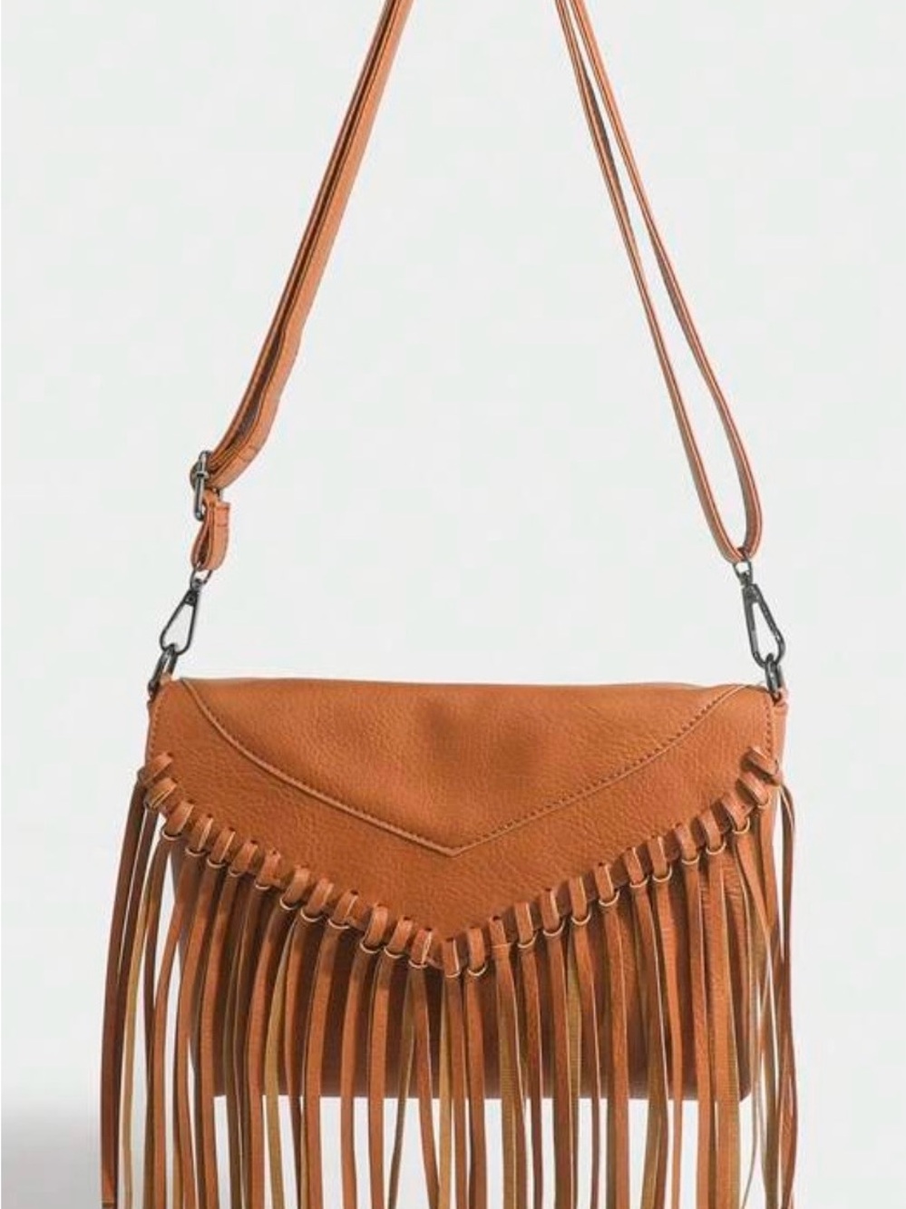 Tan Fringe Crossbody Bag with Adjustable Strap - Boho Chic Women’s Bag